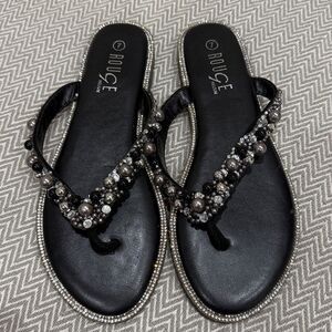 Rouge HeliumโBlack Beaded Sandals Size 7
